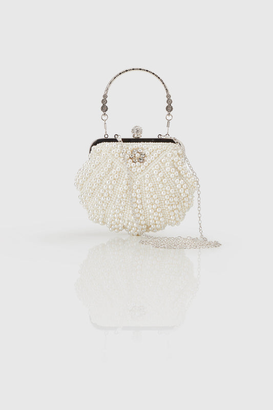 Shell Shaped Pearl Beaded Clutch