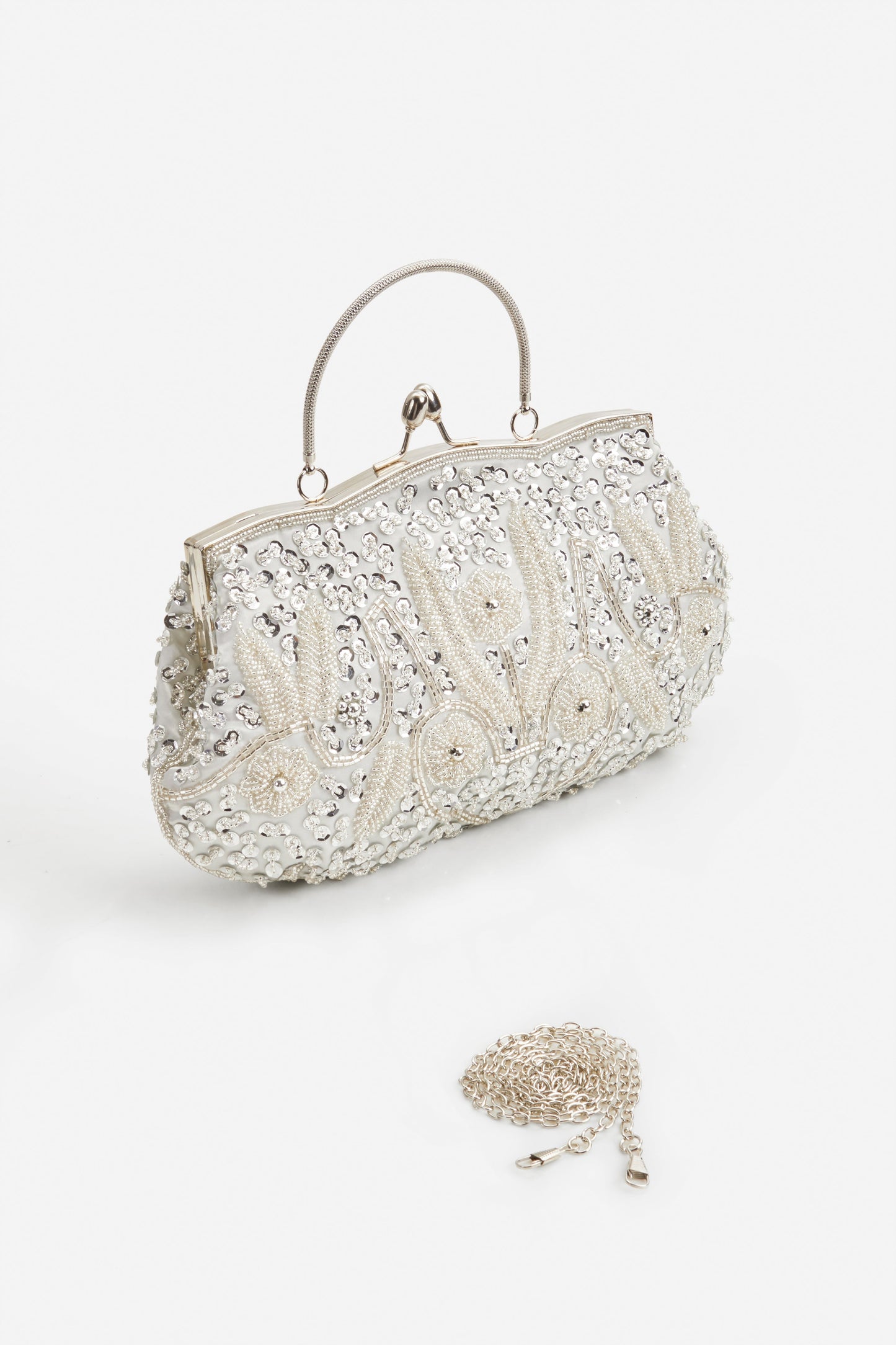 Embellished Beaded Pearl Clutch